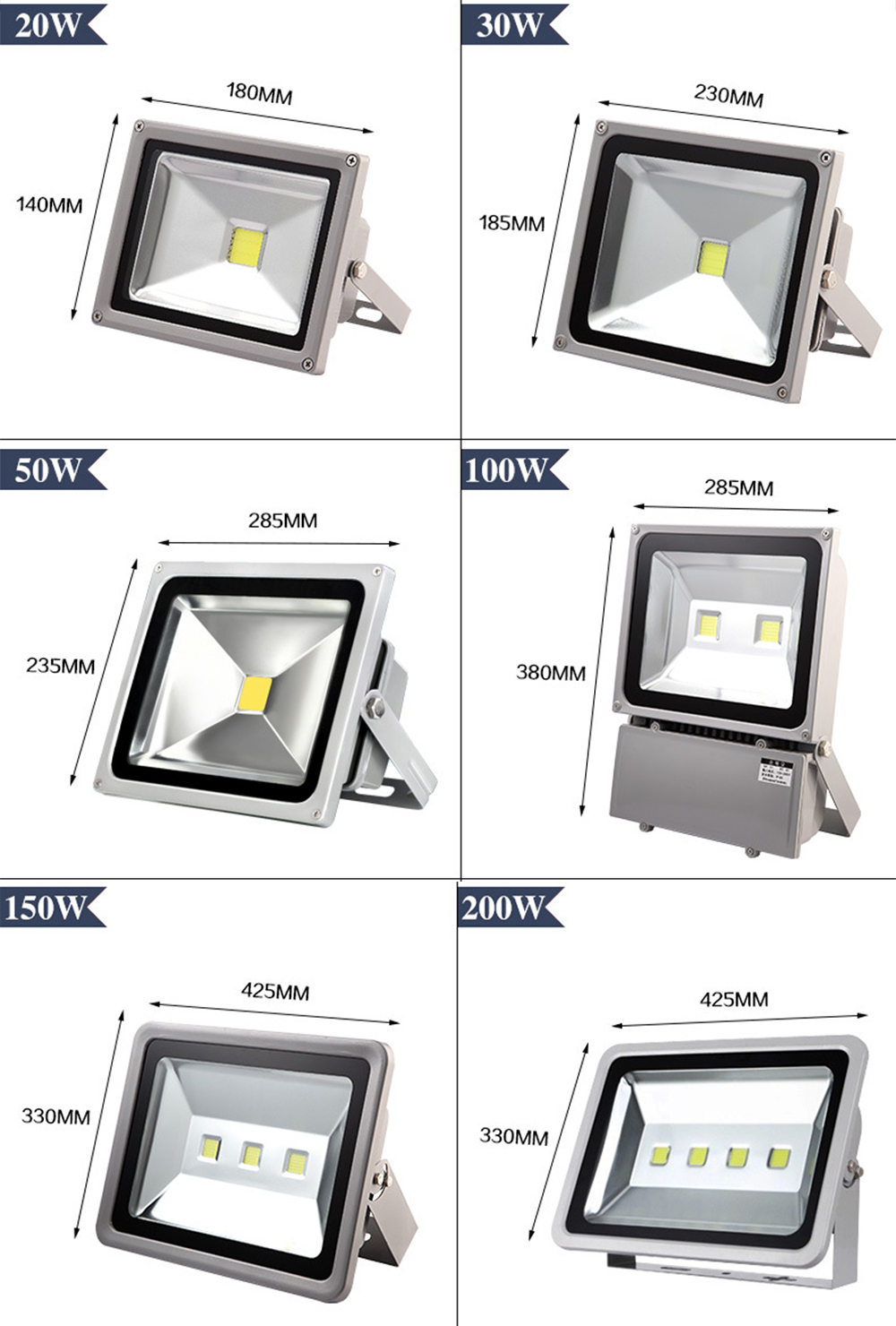 Flood Light LED 20W 30W 50W 100W 200W Outdoor WaterProof IP66 85-265V Projector Spotlight Wall Lamp for Garden,Yard,Square