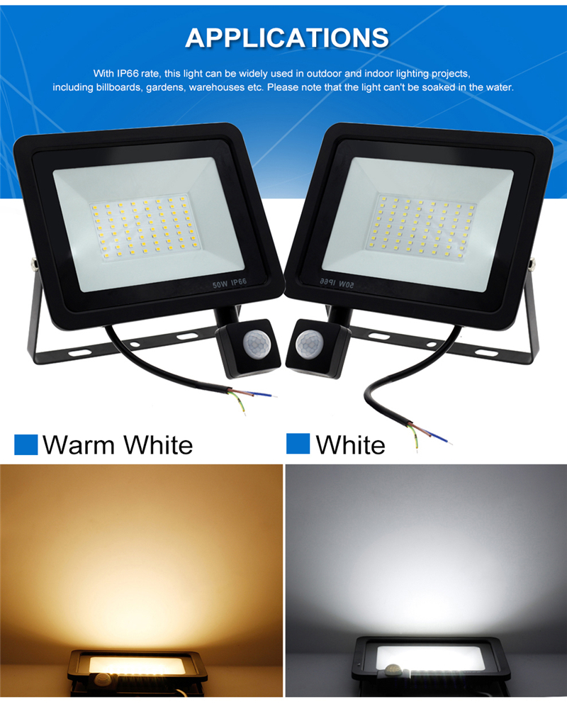 LED PIR Motion Sensor Adjustable Flood Light 50W 150W Waterproof IP65 110V 220V Floodlight Garden Spotlight Outdoor Wall Lamp