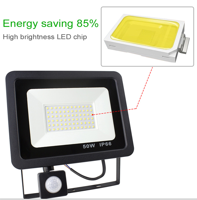 LED PIR Motion Sensor Adjustable Flood Light 50W 150W Waterproof IP65 110V 220V Floodlight Garden Spotlight Outdoor Wall Lamp