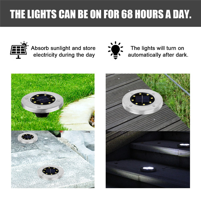 8pcs Solar Garden Light Outdoor Decoration Ground Disk Light for Path Stair Deck Step Lawn Ground Floor Lamp Terrace Lighting