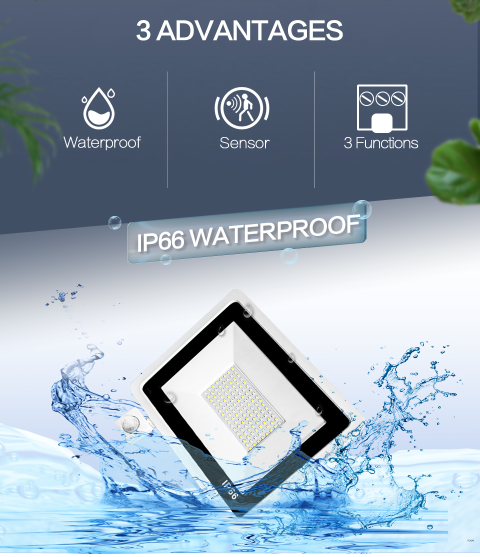 10W Cold White LED Floodlight 220V PIR Motion Sensor LED Spotlight Outdoor Wall Reflector Lighting Waterproof Garden Lamp