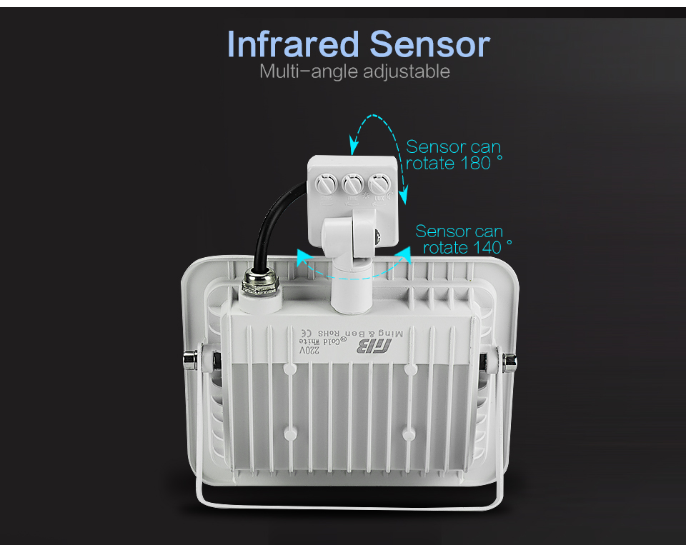10W Cold White LED Floodlight 220V PIR Motion Sensor LED Spotlight Outdoor Wall Reflector Lighting Waterproof Garden Lamp