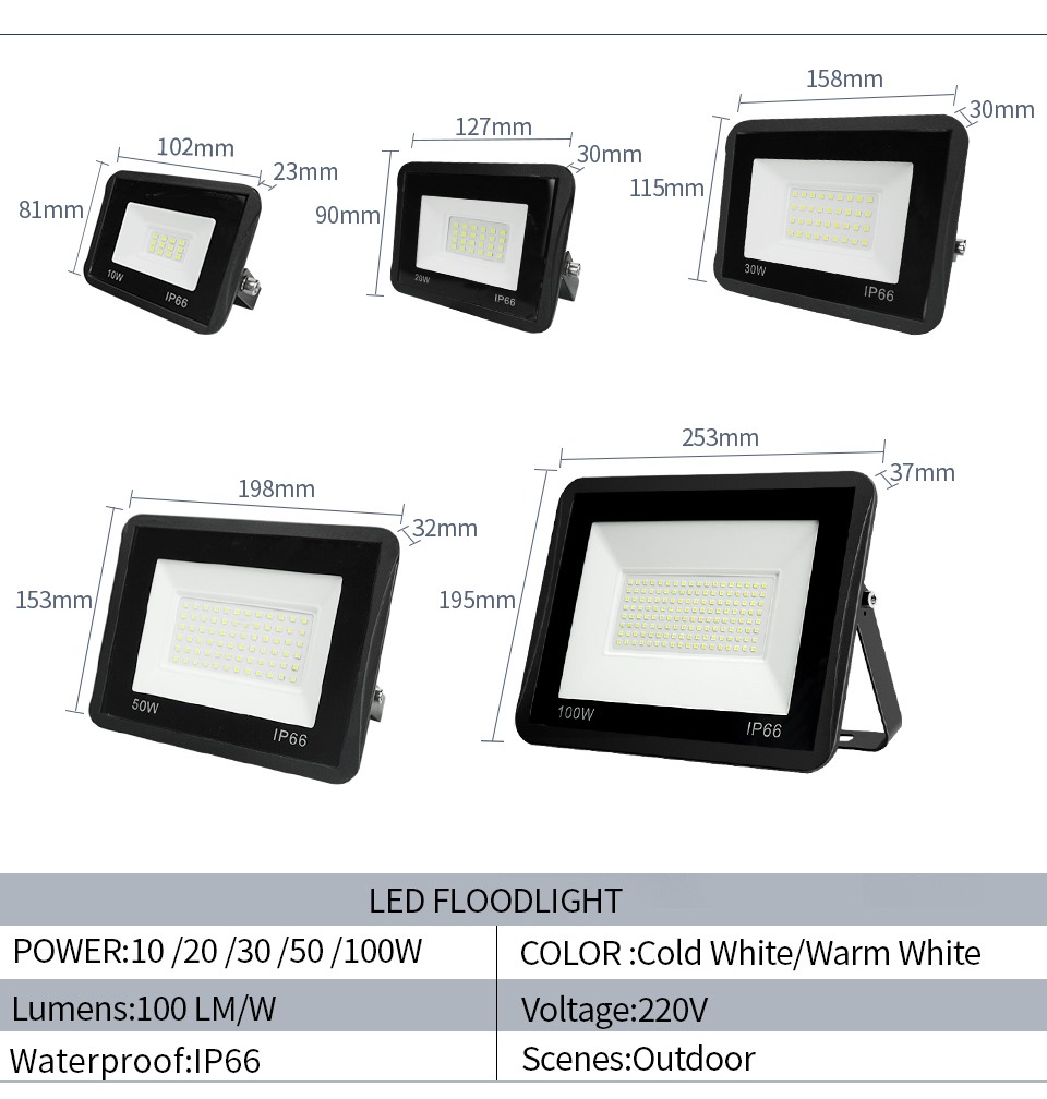 LED Floodlight PIR Motion 220V 10W 20W 30W 50W 100W Cold White Warm White WaterproofIP65 Black Outdoor Lighting Wall Street Lamp