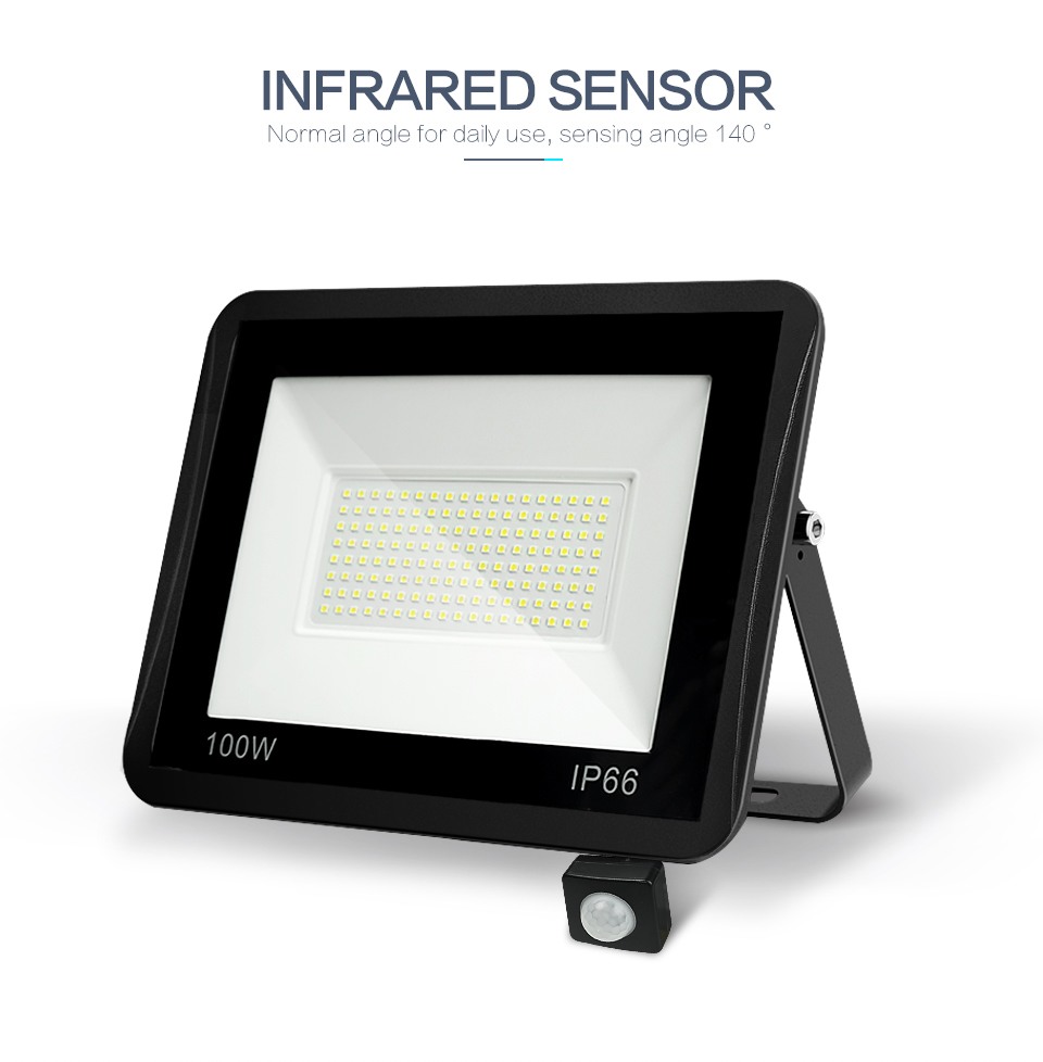 LED Floodlight PIR Motion 220V 10W 20W 30W 50W 100W Cold White Warm White WaterproofIP65 Black Outdoor Lighting Wall Street Lamp