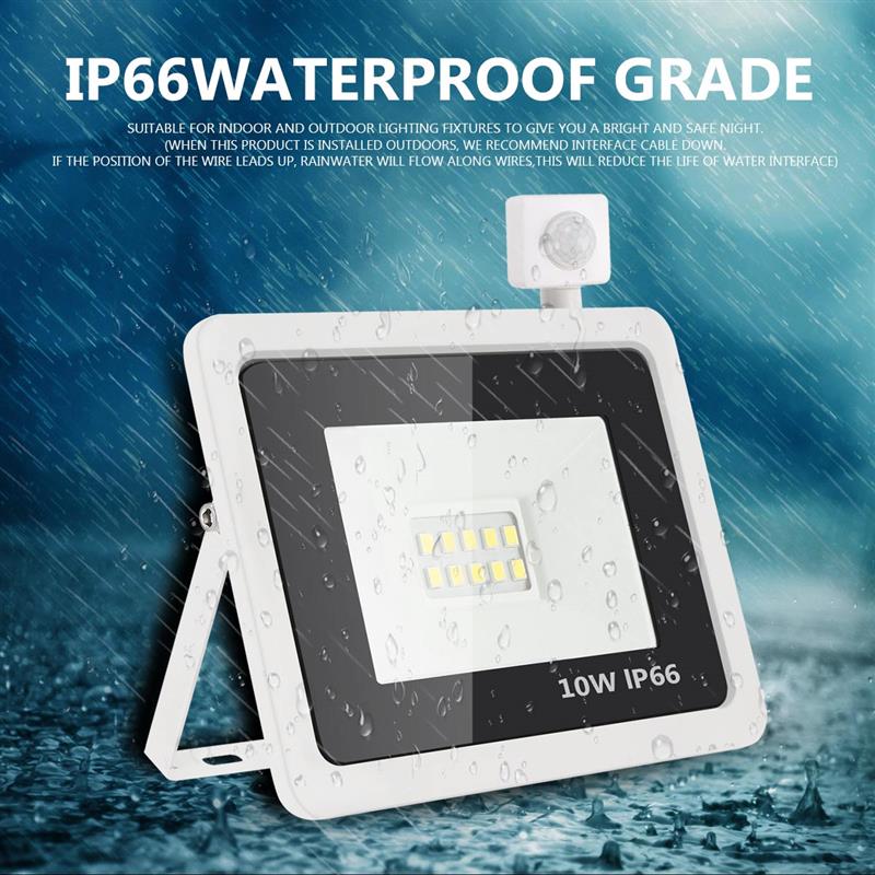 White shell Motion Sensor LED Flood Light 10W 20W 30W 50W 100W AC220V Floodlight IP65 Waterproof Projector garden Outdoor Light