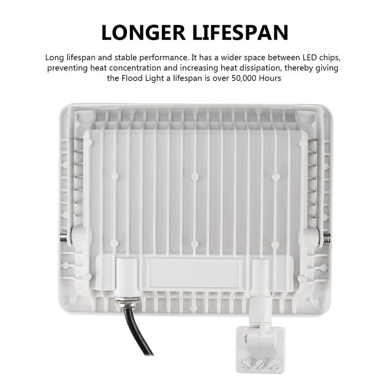 White shell Motion Sensor LED Flood Light 10W 20W 30W 50W 100W AC220V Floodlight IP65 Waterproof Projector garden Outdoor Light