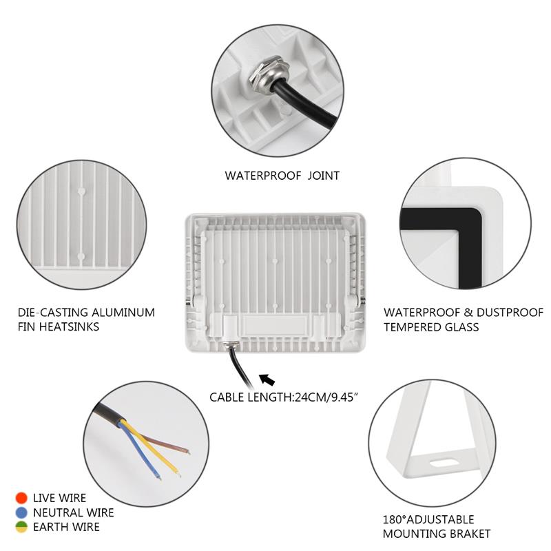 White shell Motion Sensor LED Flood Light 10W 20W 30W 50W 100W AC220V Floodlight IP65 Waterproof Projector garden Outdoor Light