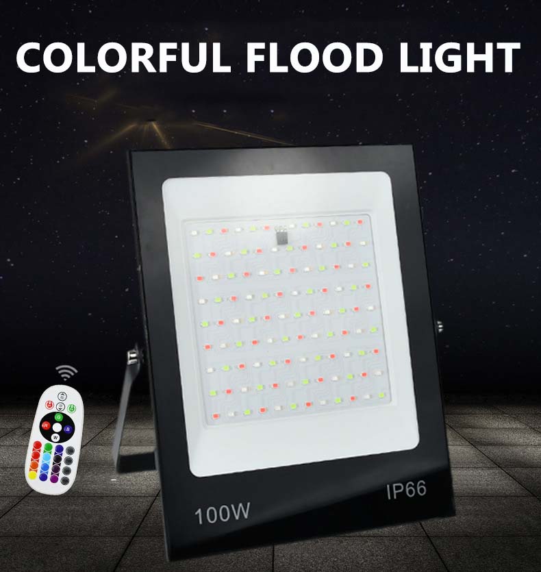 2021 Latest RGB LED FloodLight 30W 50W 100W 200W Outdoor RGB IP66 Spotlight Street Garden Wall Washer Lamp With Remote Control