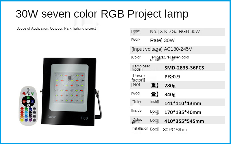 2021 Latest RGB LED FloodLight 30W 50W 100W 200W Outdoor RGB IP66 Spotlight Street Garden Wall Washer Lamp With Remote Control