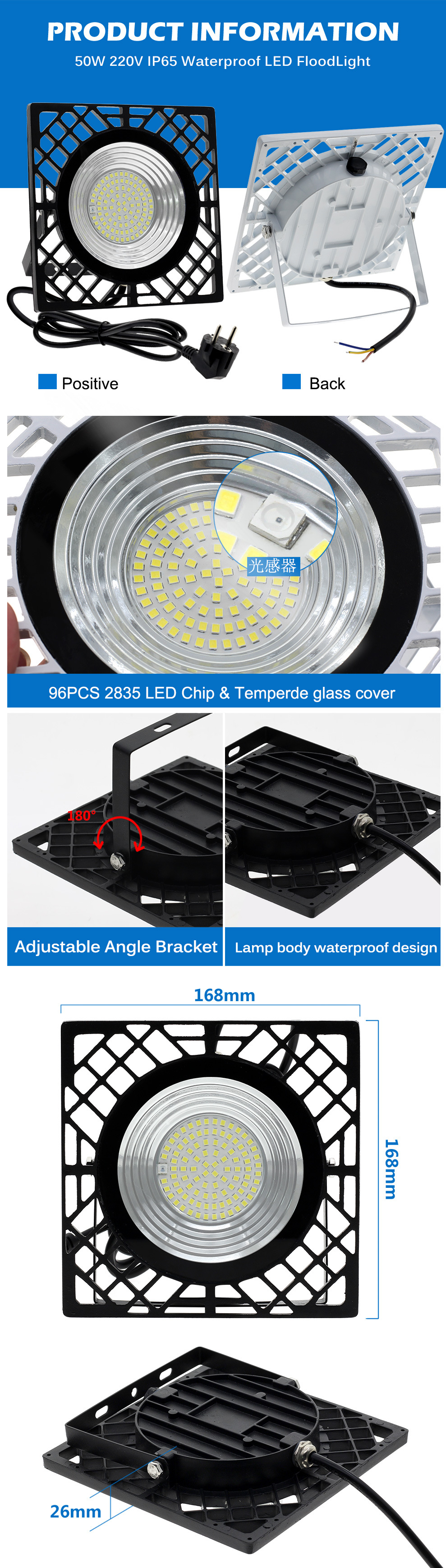 50W PIR Motion Sensor Led Flood Light AC 220V 230V 110V For Outdoor Floodlight Spotlight IP65 LED Street Lamp Landscape Lighting