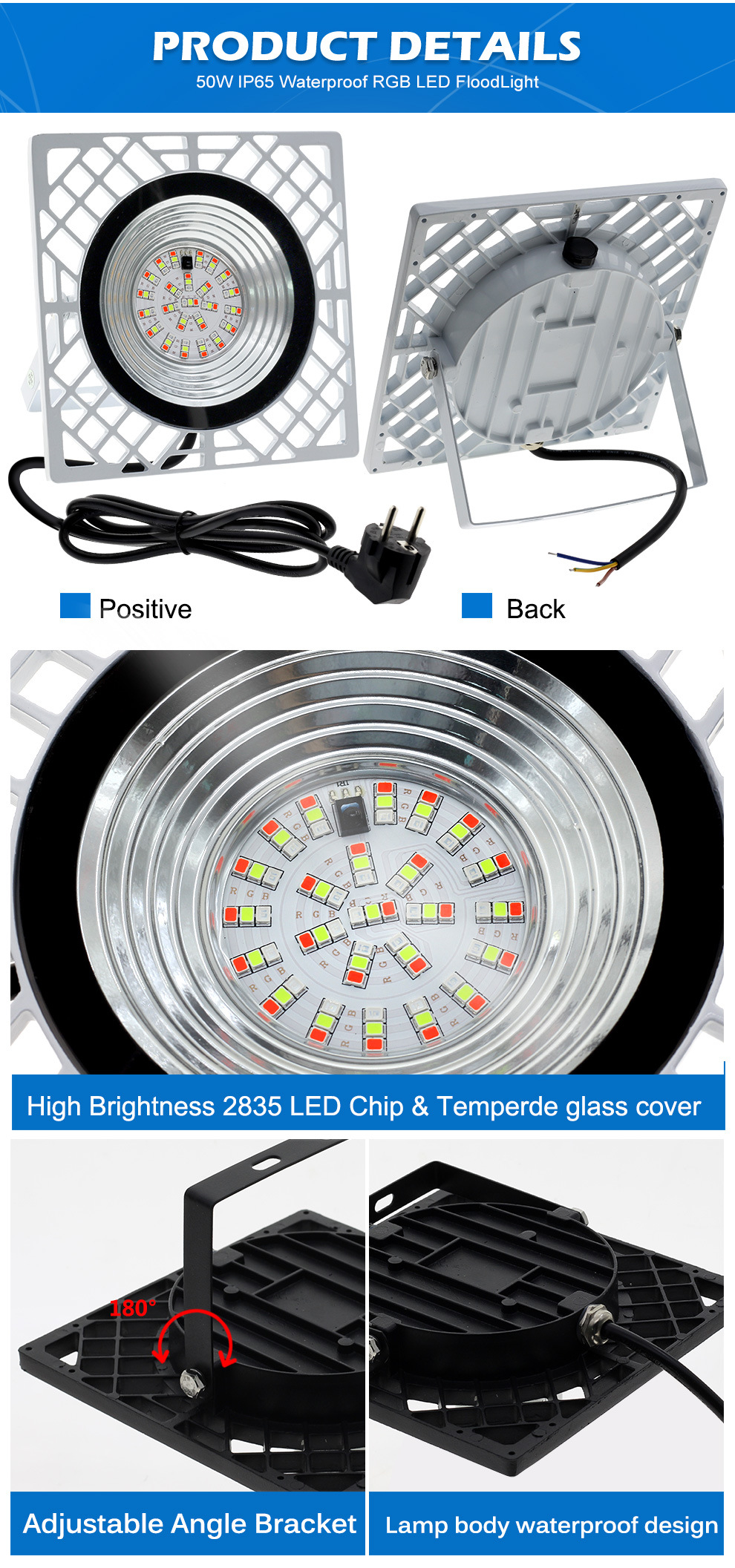 RGB 50W Led Flood Light AC 220V 240V LED Floodlight IP65 Outdoor Spotlight Landscape Lighting Reflector Wall Garden Street Lamp