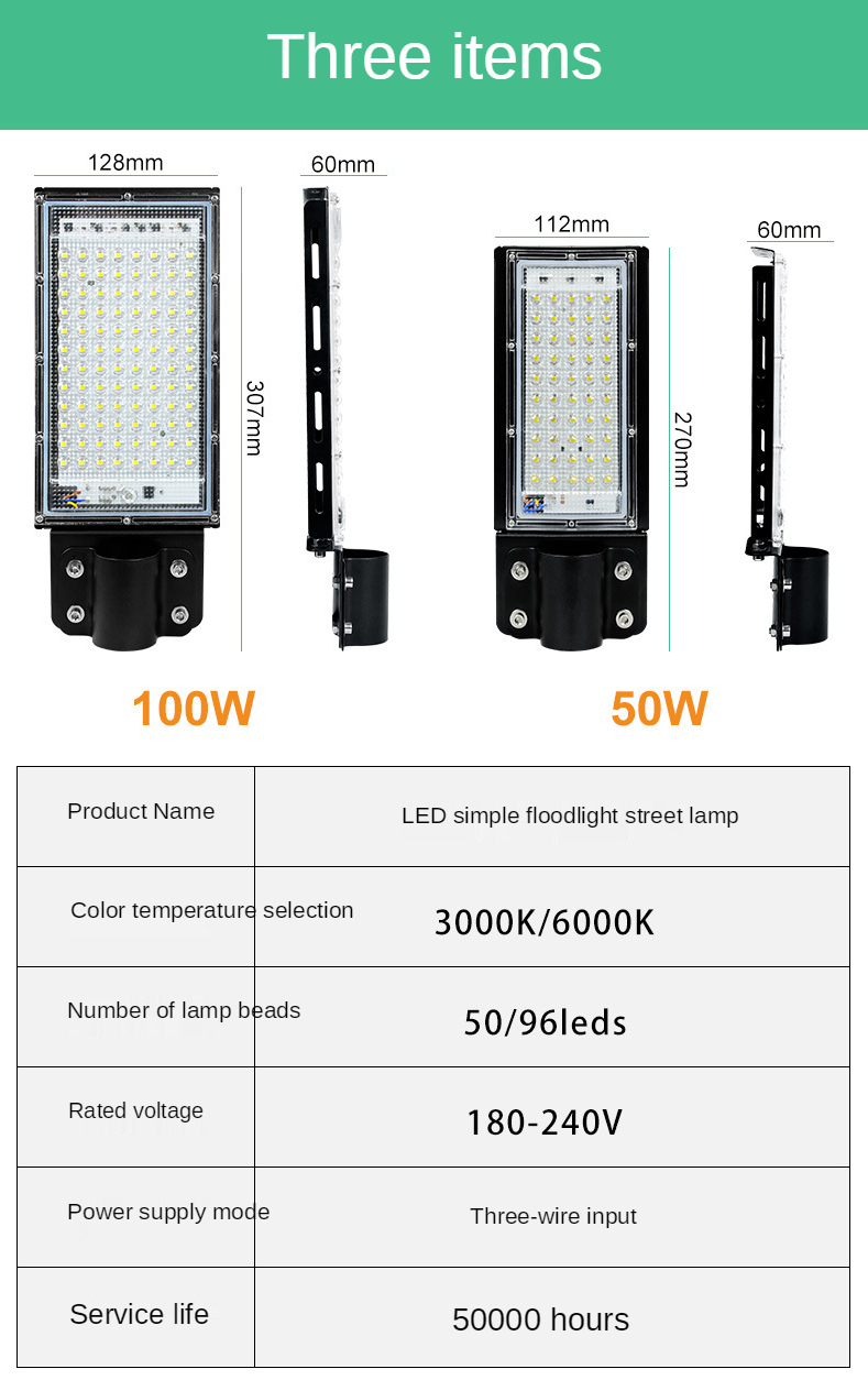 100W LED Street Light AC 220V-240V Outdoor Floodlight Spotlight IP65 Waterproof Wall Light Garden Road Street Pathway Spot Lamps