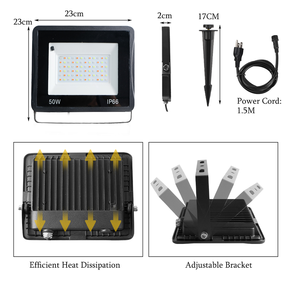 T-SUN 240V 220V 110V Outdoor LED Floodlight 50W/100W RGB FloodLight US/EU/UK Plug LED Spotlight Garden Flood Light Waterproof