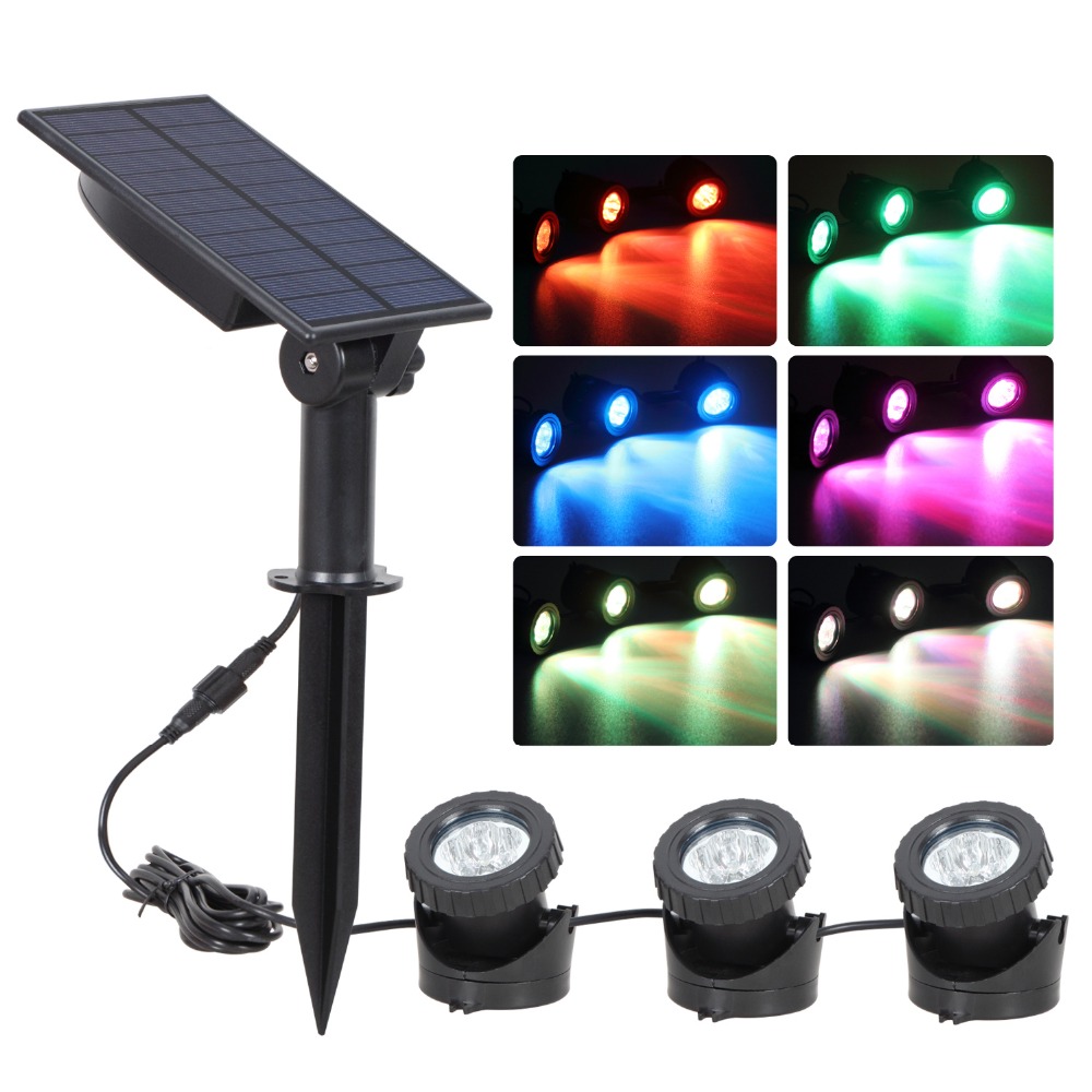 T-SUNRISE LED Solar Powered RGB LED Underwater Lights Spot Light Waterproof IP68 Outdoor Garden 2/3 Lamps for Garden Landscape