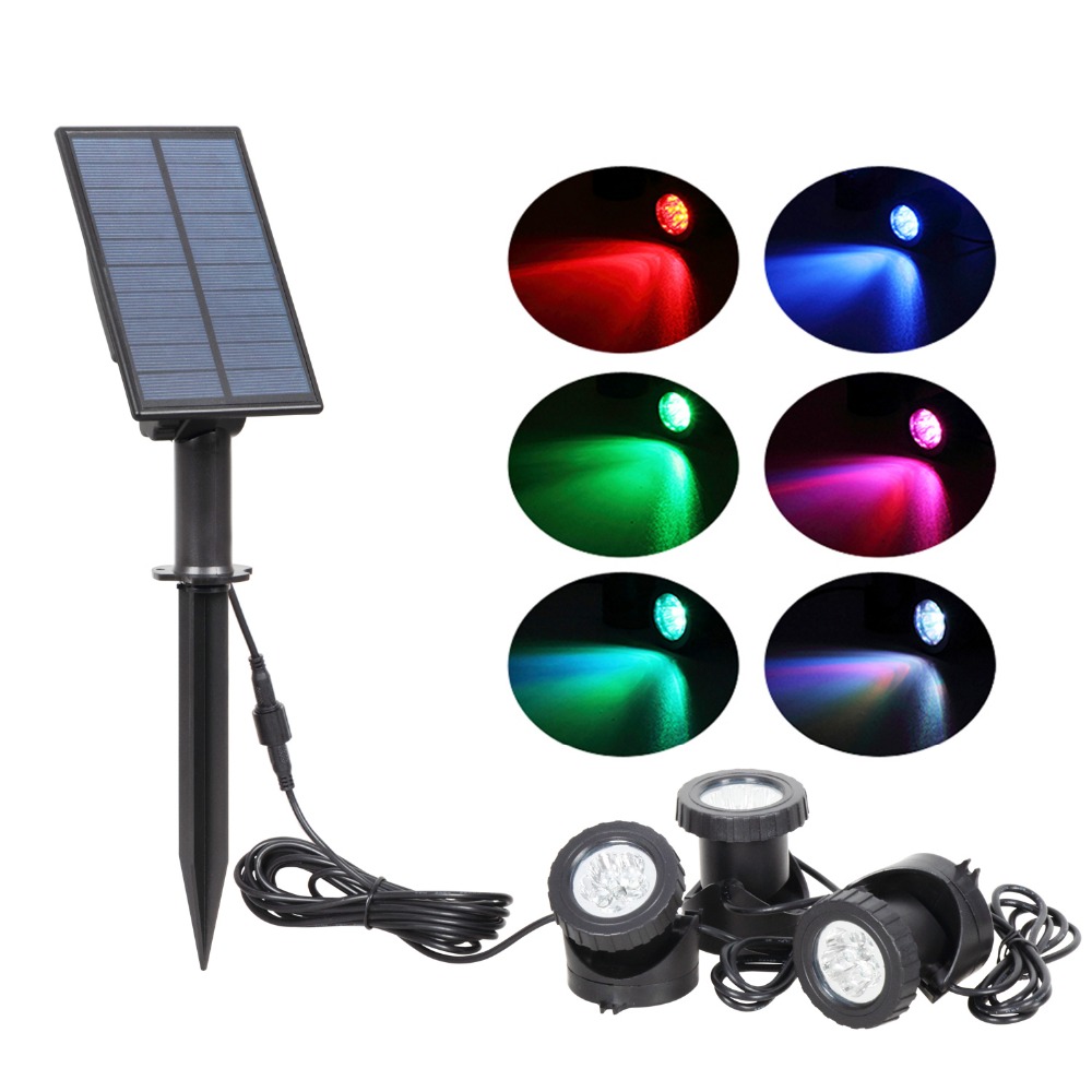 T-SUNRISE LED Solar Powered RGB LED Underwater Lights Spot Light Waterproof IP68 Outdoor Garden 2/3 Lamps for Garden Landscape