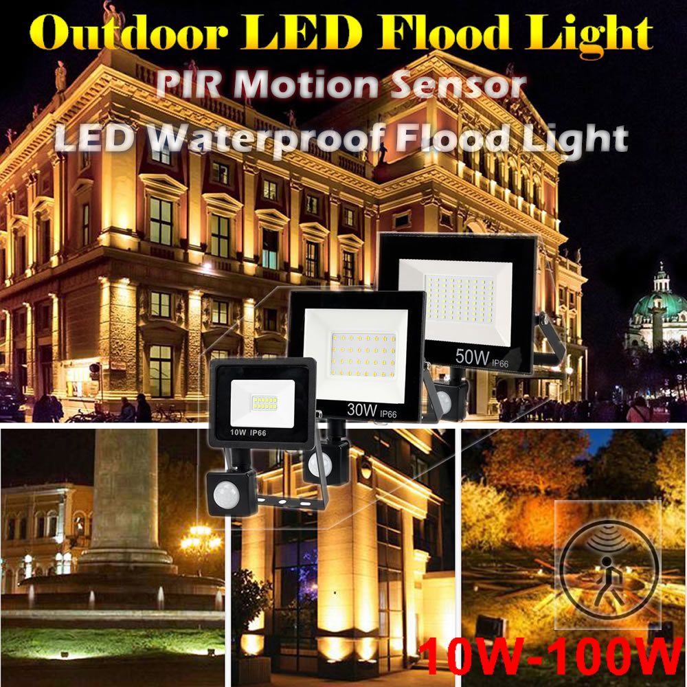 2 pcs 220V 10-100W LED FloodLight Reflector Spotlight outdoor Exterior Street wall Light Outdoor Waterproof Garden Lawn lamp Ene