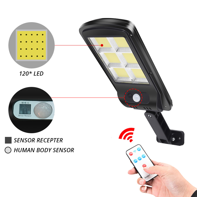 Powerful Solar LED Light 4PCS 128COB PIR Motion Sensor Street Lamp Wireless Solar Charging Waterproof Garden Lamp Remote Outdoor