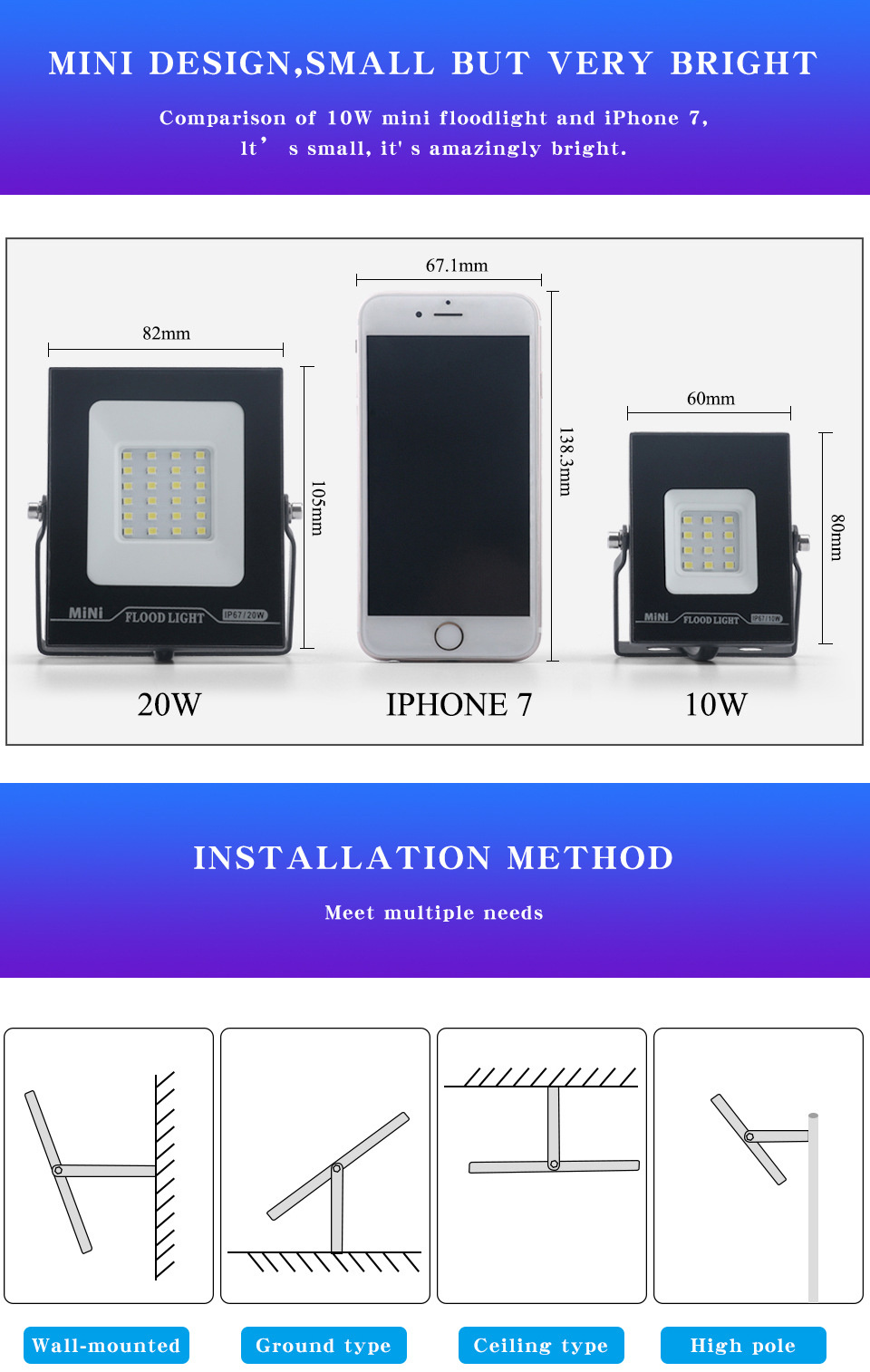 10W 20W 30W 50W 100W 150W Street Lamp Outdoor LED Floodlight 220V LED Flood Light Waterproof IP67 Mini Ultra-thin Lightweight