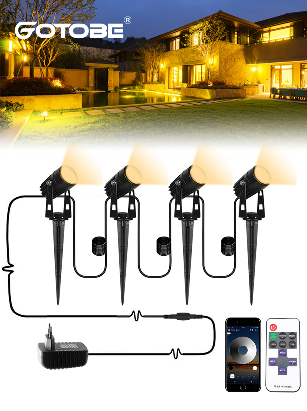 1 TO 8 Light With Remote/APP Control Waterproof Super Bright Garden Decoration Lights EU/US /UK Plug Outdoor Lawn Lamp Landscape