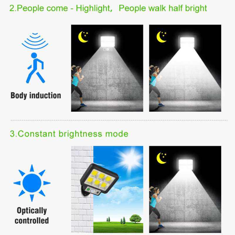 Solar LED Lights Outdoor Split Type Solar Lamp With 3 Light Mode Waterproof Motion Sensor Security Lighting For Garden Path Yard