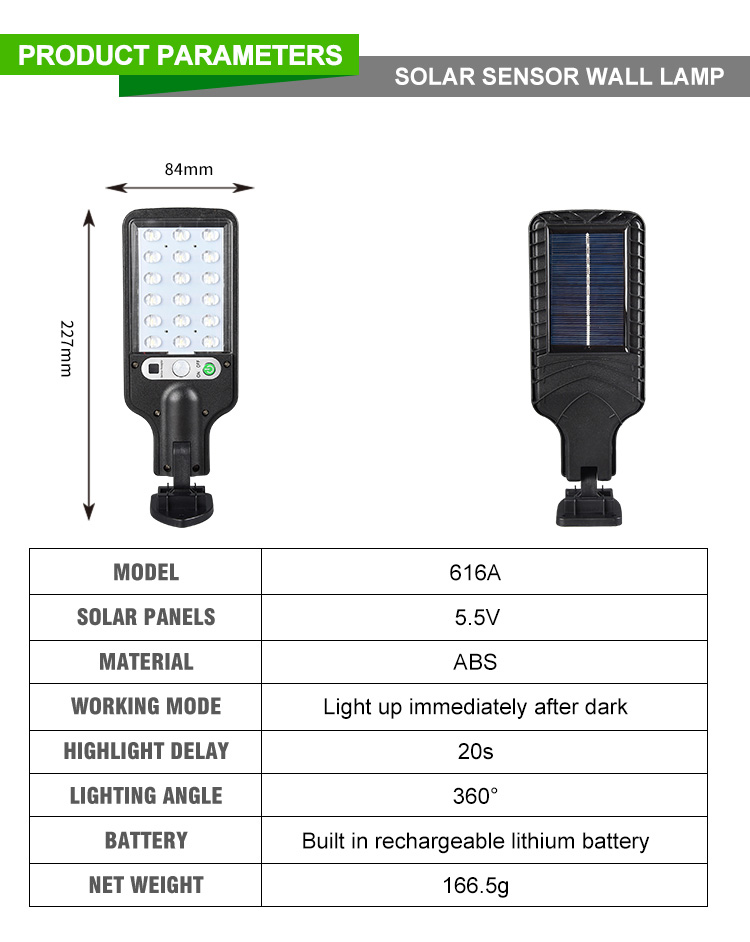 Street Light Solar LED Intelligence PIR Motion Sensor Garden Wall Outdoor Solar Lamp Waterproof Light Emergency Working Lantern