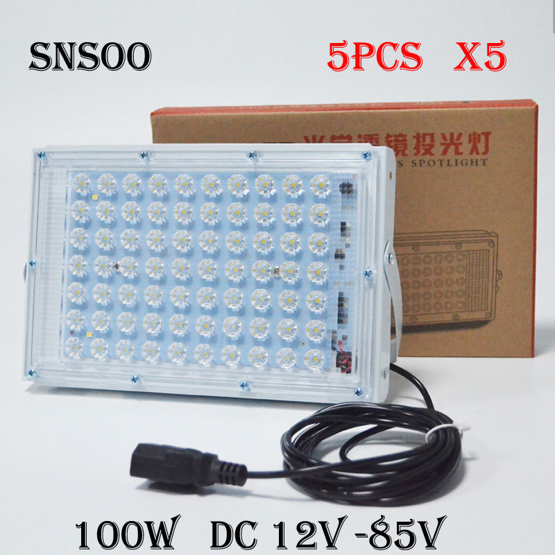 Factory produce 5PCS DC 12V-85V 50W 100W Floodlight Spotlight Volt Reflector Led Portable Security Light Connect with Battary