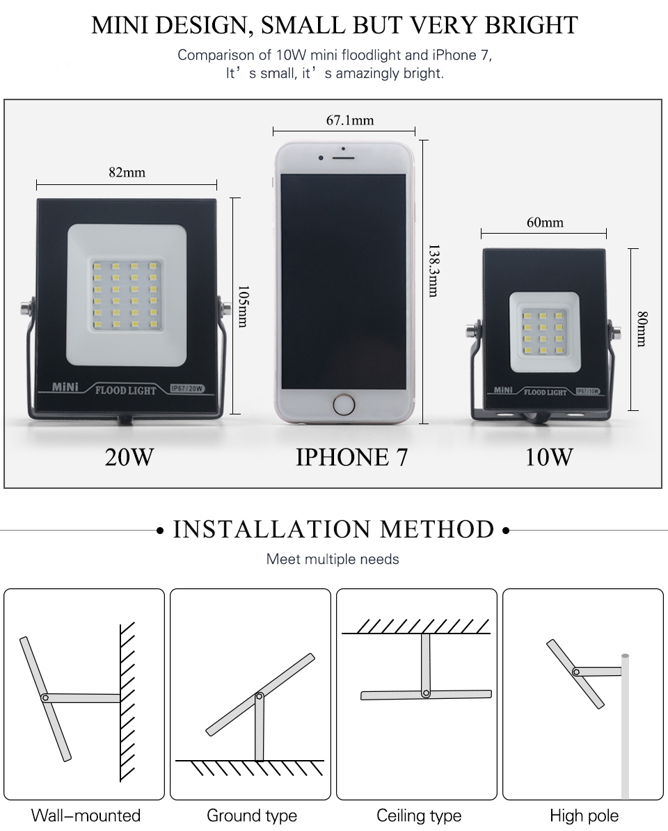 2PCS 10W 20W 30W 50W 100W 150W LED Flood Light 220V Brightness IP66 Waterproof Outdoor Lighting LED Spotlight Wall Floodlights