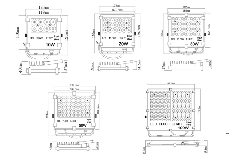 5pcs/lot Untrathin LED Flood Light SMD 10W 20W 30W Floodlights 220v 50W 100W 150W AC85-265V IP66 Waterproof Spotlight Outdoor