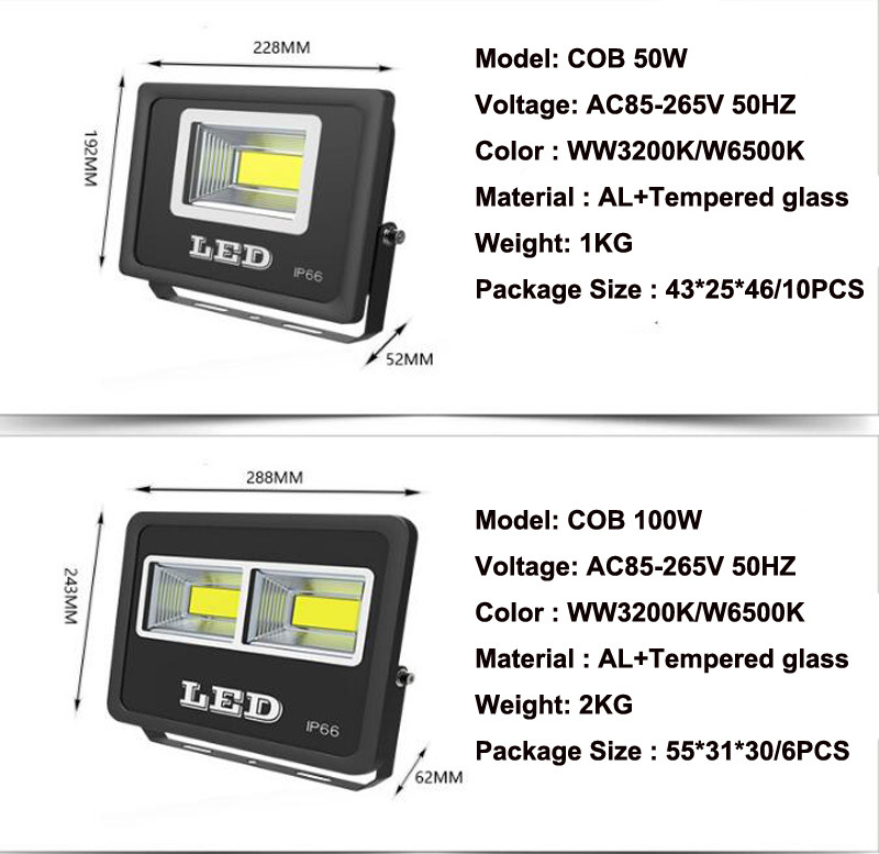 4PCS LED Flood Light Super Bright 50W 100W 150W 200W 300W 400W 500W AC85-265V Ip65 Spotlight Outdoor COB Garden Lighting