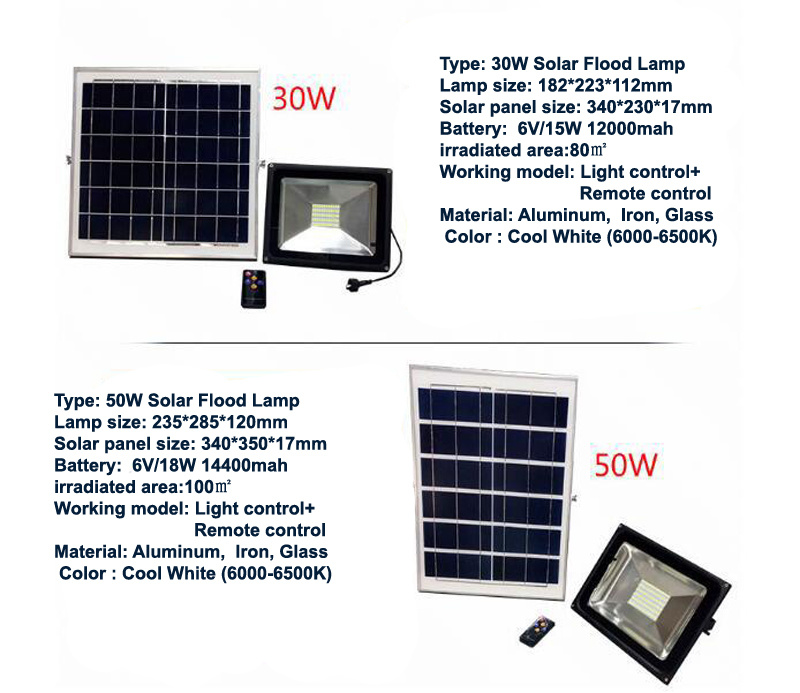 2PCS 10W 20W 30W 50W 100W Solar LED Floodlight Cool White Remote Control Garden Street Flood Light Lamp Outdoor Wall Lighting