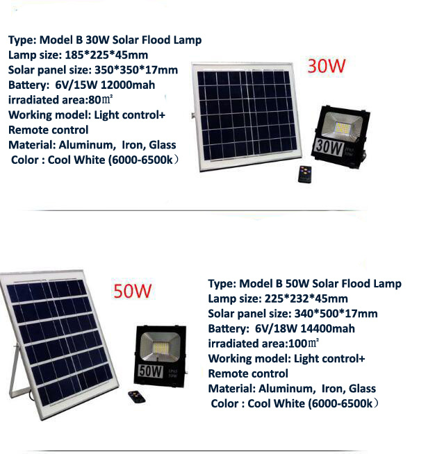 2PCS 10W 20W 30W 50W 100W Solar LED Floodlight Cool White Remote Control Garden Street Flood Light Lamp Outdoor Wall Lighting