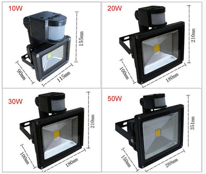 10pc/lot PIR Infrared Motion Sensor Led Floodlight 110-265V 10W 20W 30W 50W Waterproof IP65 For Garden Spotlight Outdoor Light