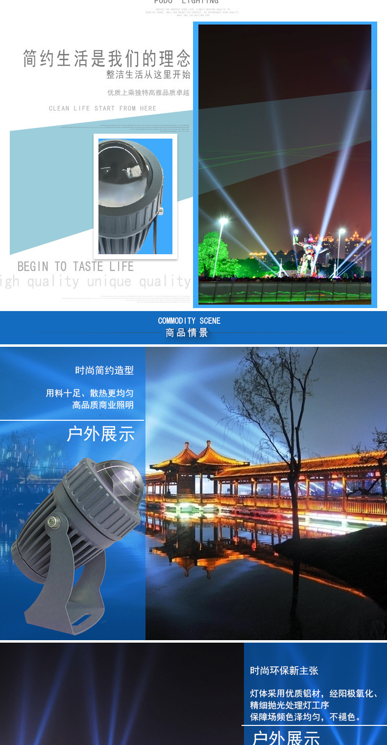 5pcs Led Column Spotlights 10W Linear Light Projector IP66 Waterproof AC85-265V DC12V Reflector Lamp Roof Lighting Street Light