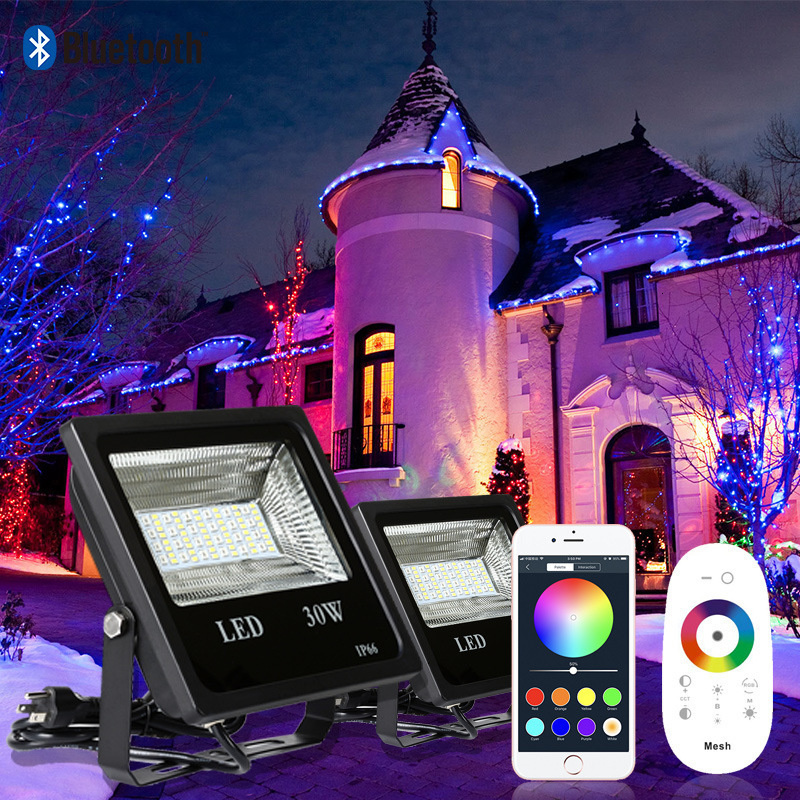 5PCS RGBW LED Floodlight 30W Bluetooth APP Group Control Smart Flood Light IP66 Waterproof Garden Color Changing Spotlight