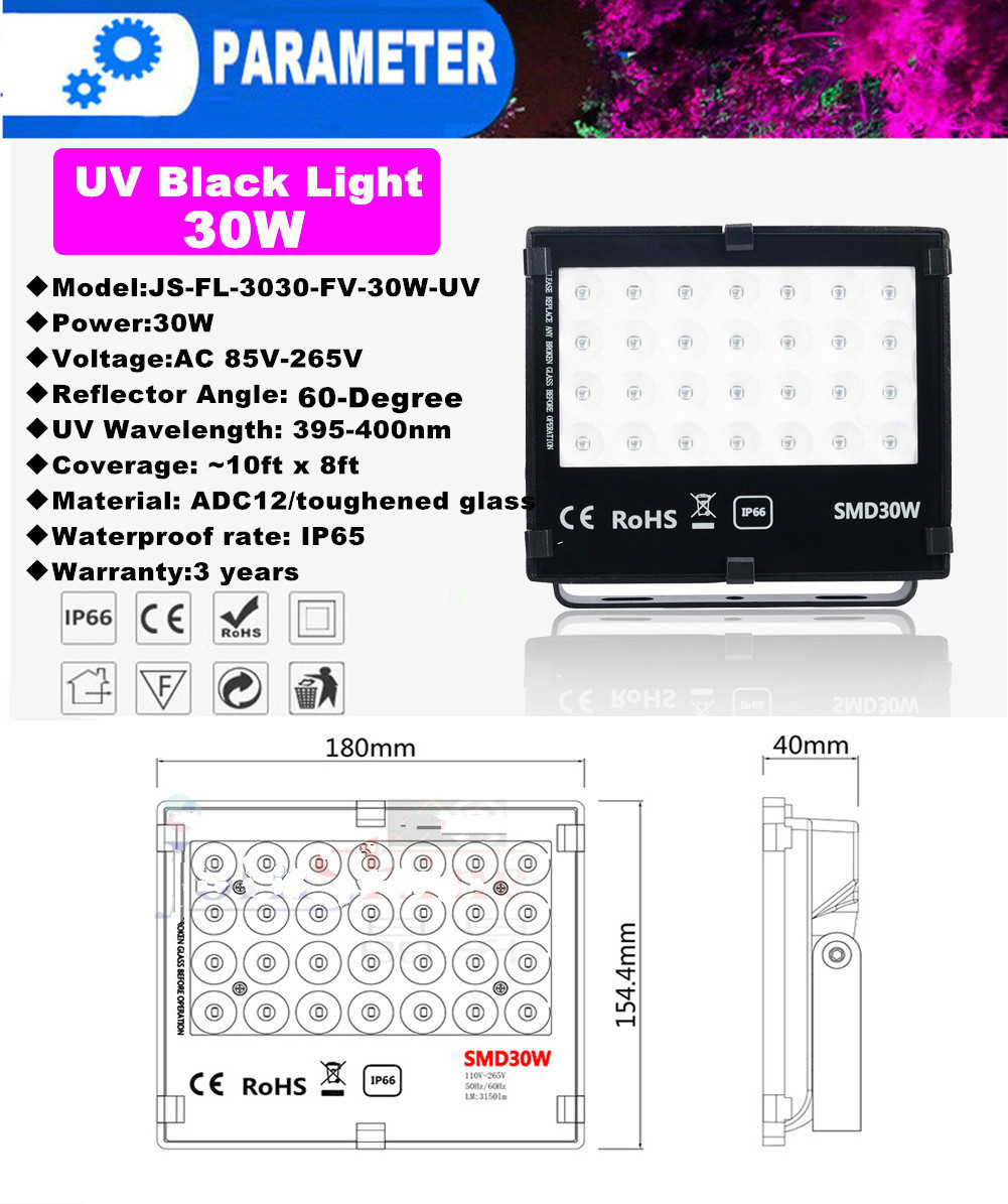 5pcs LED Floodlight 10W/20W/30W 50W Ultra Violet Detection Flood Light IP66-Waterproof Black Light Party Neon Lighting