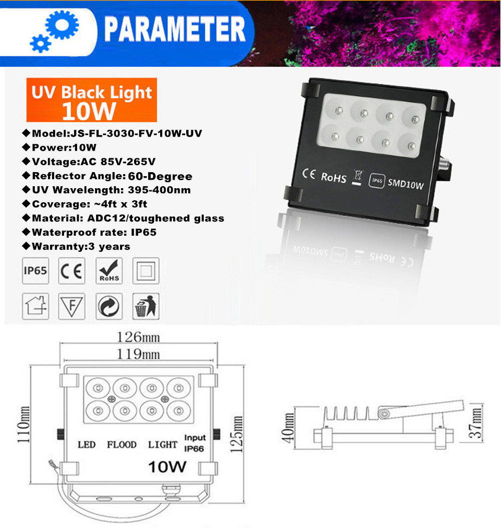 5pcs LED Floodlight 10W/20W/30W 50W Ultra Violet Detection Flood Light IP66-Waterproof Black Light Party Neon Lighting