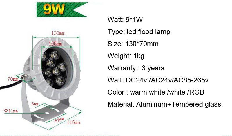 3pcs/lot 3W 5W 6W 9w12w18W Led Flood Light Round Exterior Spotlight IP65 LED Outdoor Light Reflector Spot Floodlight AC85-265V