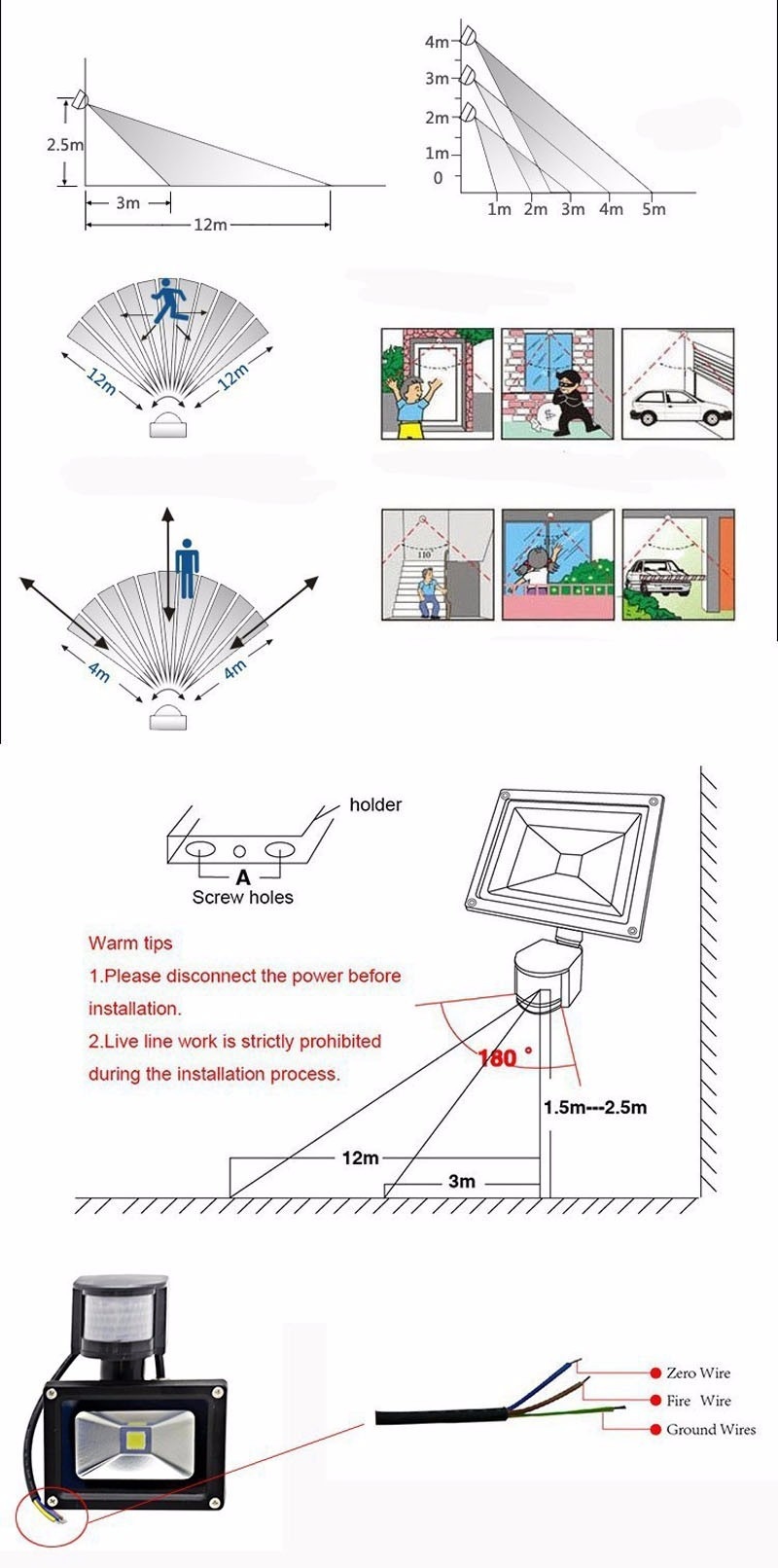 10pcs 10W 20W 30W 50W PIR Infrated Flood Path Light With Motion Sensor Spotlight Waterproof Outdoor LED Garden Lamp Floodlight