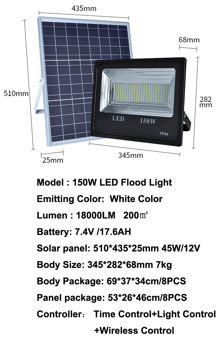 4PCS 150W Solar Flood Light Double ColorSolar Power LED Flood Light Garden Path Street Spotlight Waterproof Lamp Remote Control