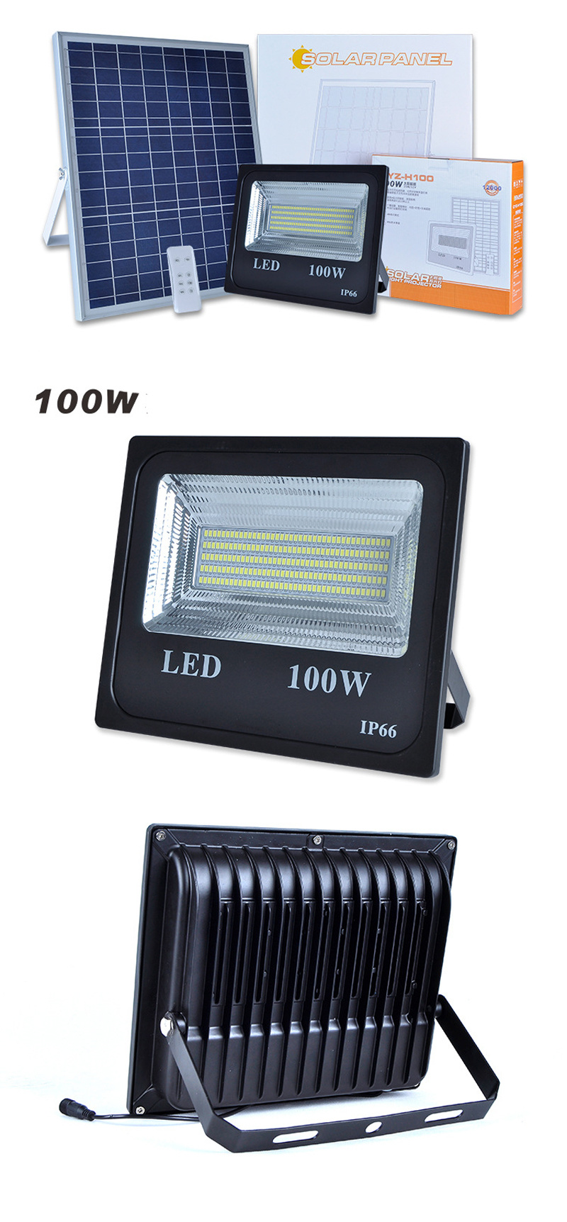 5PC/lot 100W Solar Flood Light Double Color Solar Powered LED Flood Light Spot Light Solar LED Light Outdoor Remote Control