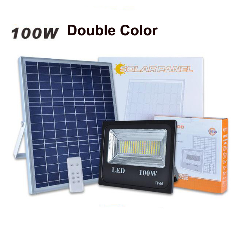 5PC/lot 100W Solar Flood Light Double Color Solar Powered LED Flood Light Spot Light Solar LED Light Outdoor Remote Control