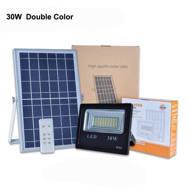 2PCS 30W Solar Flood Light Double Color Solar Power LED Flood Light Garden Path Street Spotlight Waterproof Lamp Remote Control