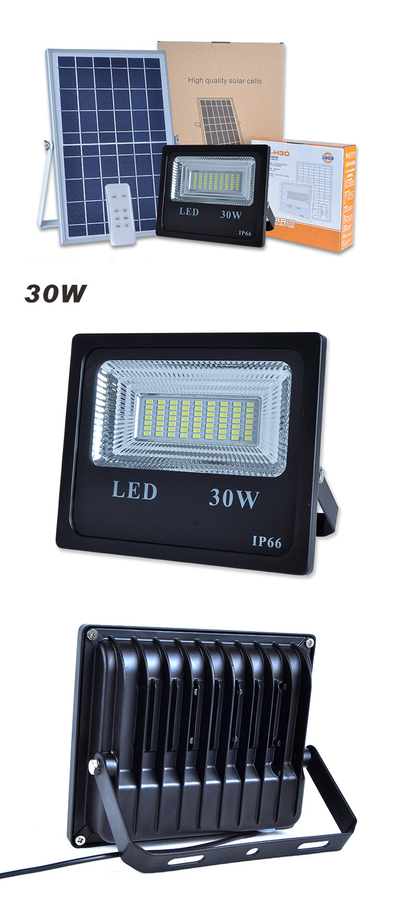2PCS 30W Solar Flood Light Double Color Solar Power LED Flood Light Garden Path Street Spotlight Waterproof Lamp Remote Control