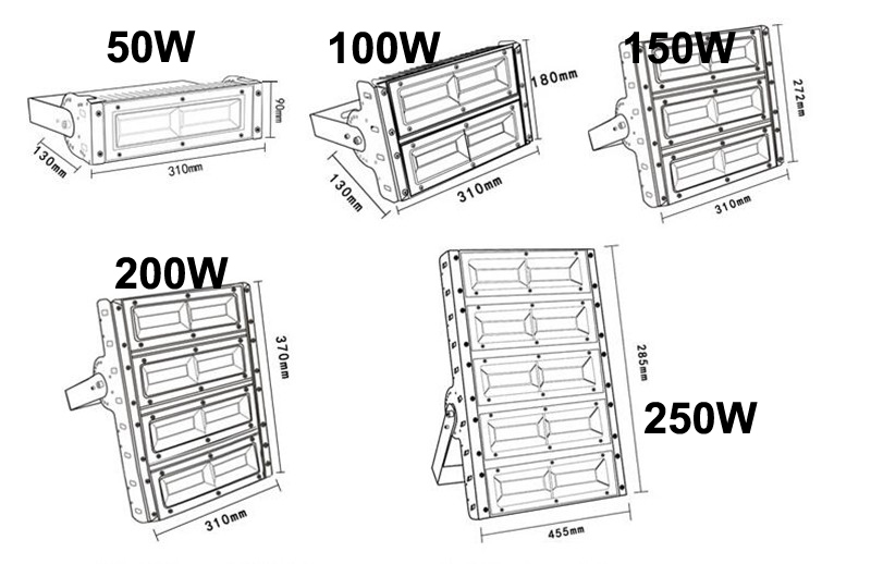 3PCS Led Flood Light 150W 200W 250W AC85-265V Advertising Workshop Warehouse Dock Tunnel Lamp Outdoor Floodlight Jardin