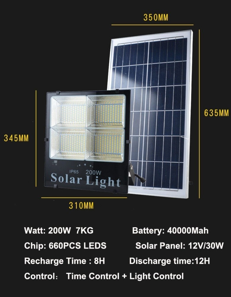 Led Solar Light Flood Light 60W 120W 200W Solar Floodllight Outdoor Waterproof Security Light Sensor with Remote Control