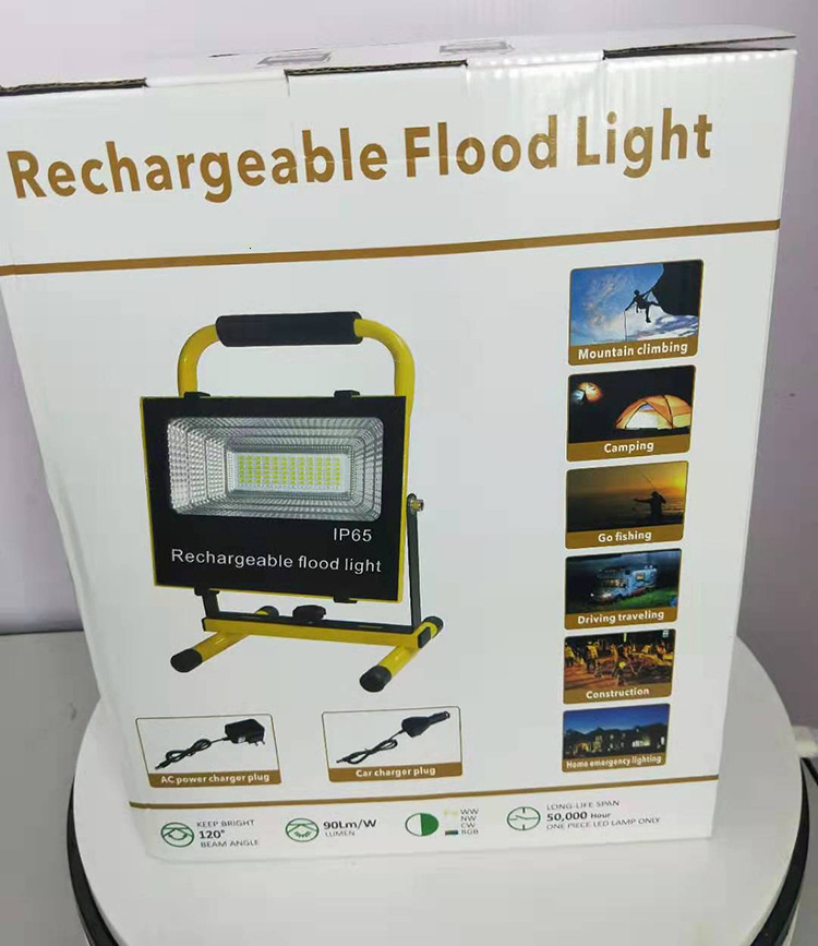 6pcs/lot Rechargeable Floodlight 50W Portable LED Flood Light Waterproof IP66 Spotlights Outdoor Cold White Camping Lamp