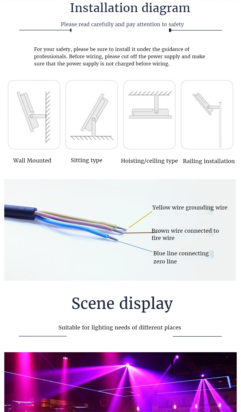 Projection LED Flood Light 30W/60W/100W Outdoor Light Purple Light Flood Light UV Lamp Spotlight Disco Party Light for Nightclub