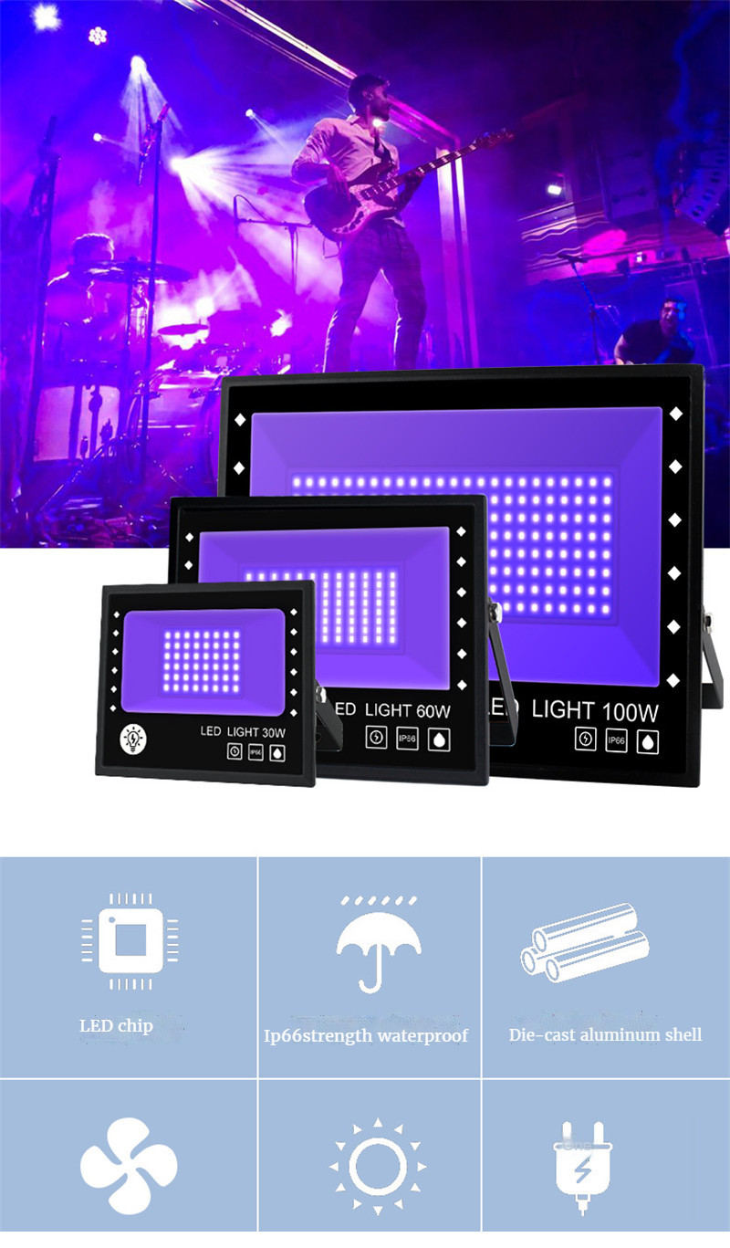 Projection LED Flood Light 30W/60W/100W Outdoor Light Purple Light Flood Light UV Lamp Spotlight Disco Party Light for Nightclub