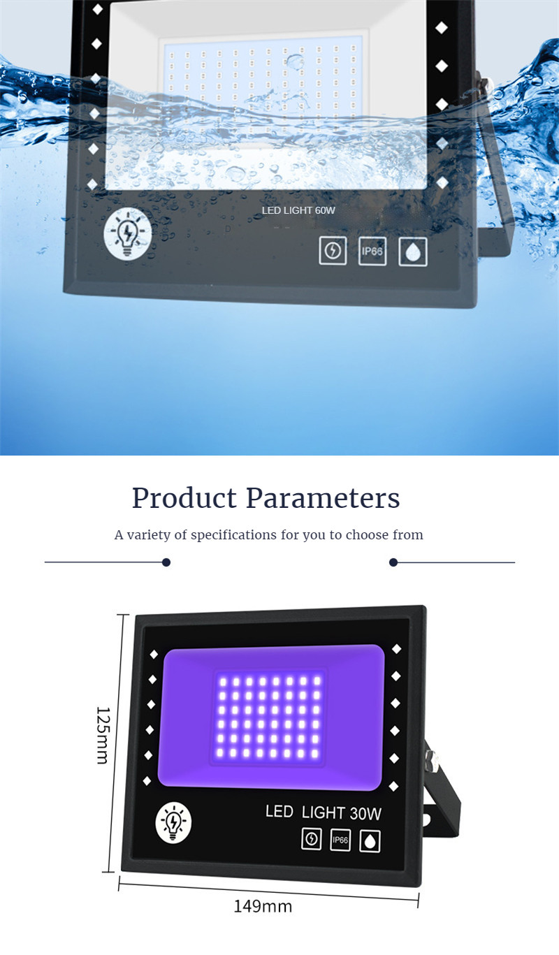 Projection LED Flood Light 30W/60W/100W Outdoor Light Purple Light Flood Light UV Lamp Spotlight Disco Party Light for Nightclub