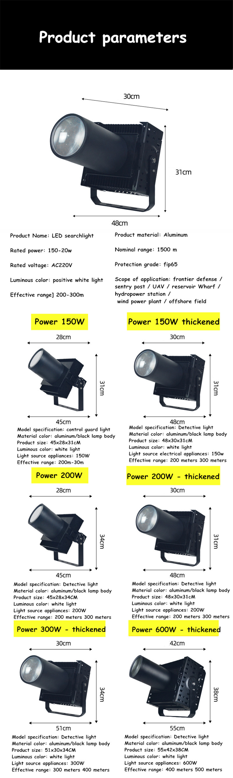 Work Light Bright Super Bright Led Light Industrial Garage Lighting Spotlight Led Searchlight for Construction Site Steamship